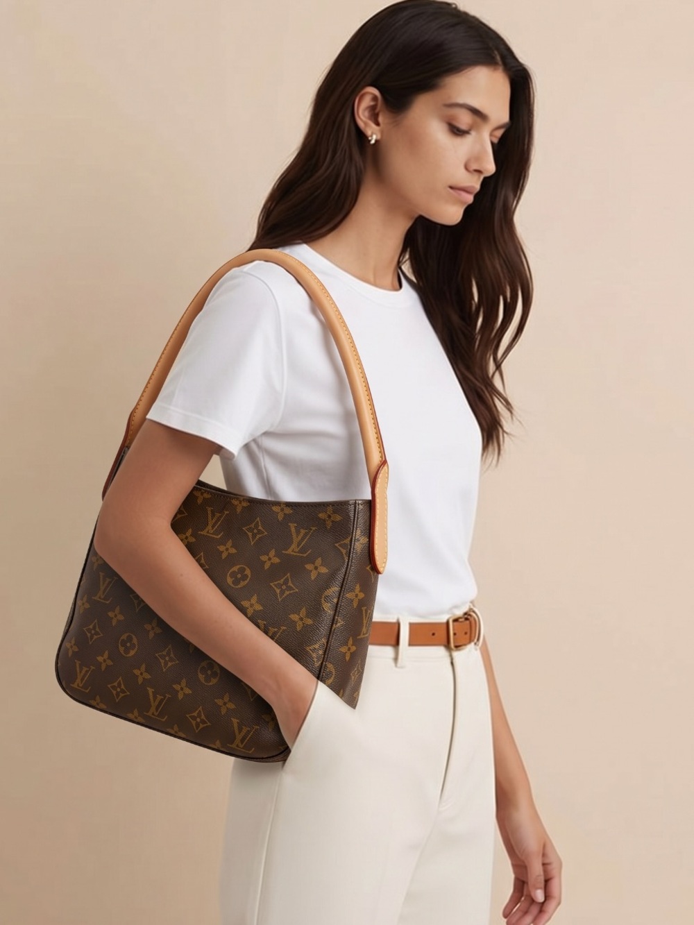 Louis Vuitton Medium Looping Brown and Tan Monogram Shoulder Bag. - Picture 9 of 14
